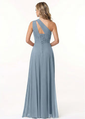 One Shoulder Pleated Chiffon Bridesmaid Dress with Lace-Up Back