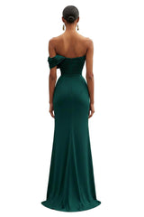 Dreamyannie One Shoulder Ruched Mermaid Dark Green Wedding Guest Dress Long Formal Dress