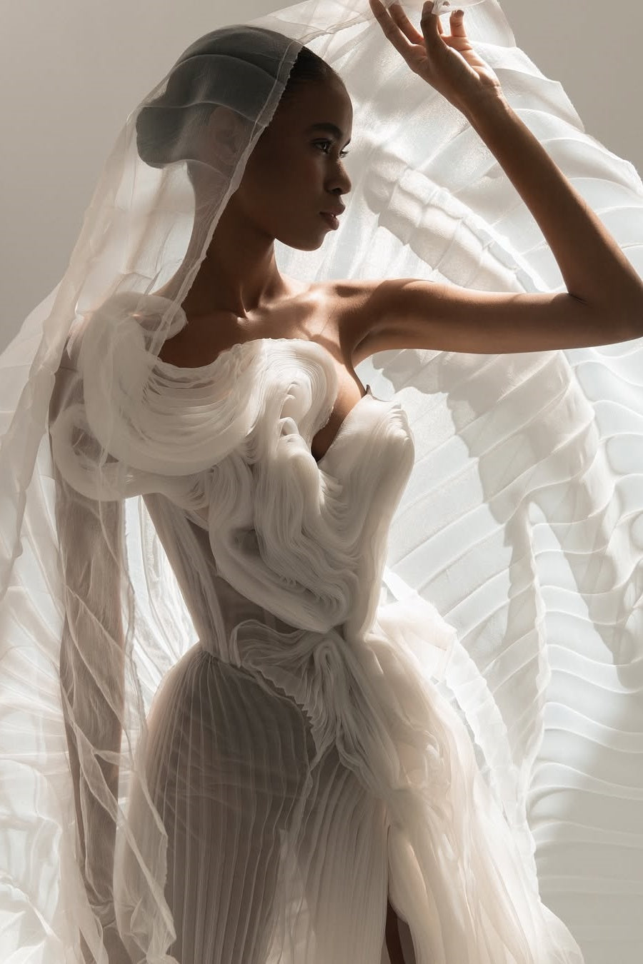 One Shoulder Ruffled Wedding Dress White Floor Length Bridal Gown with Slit