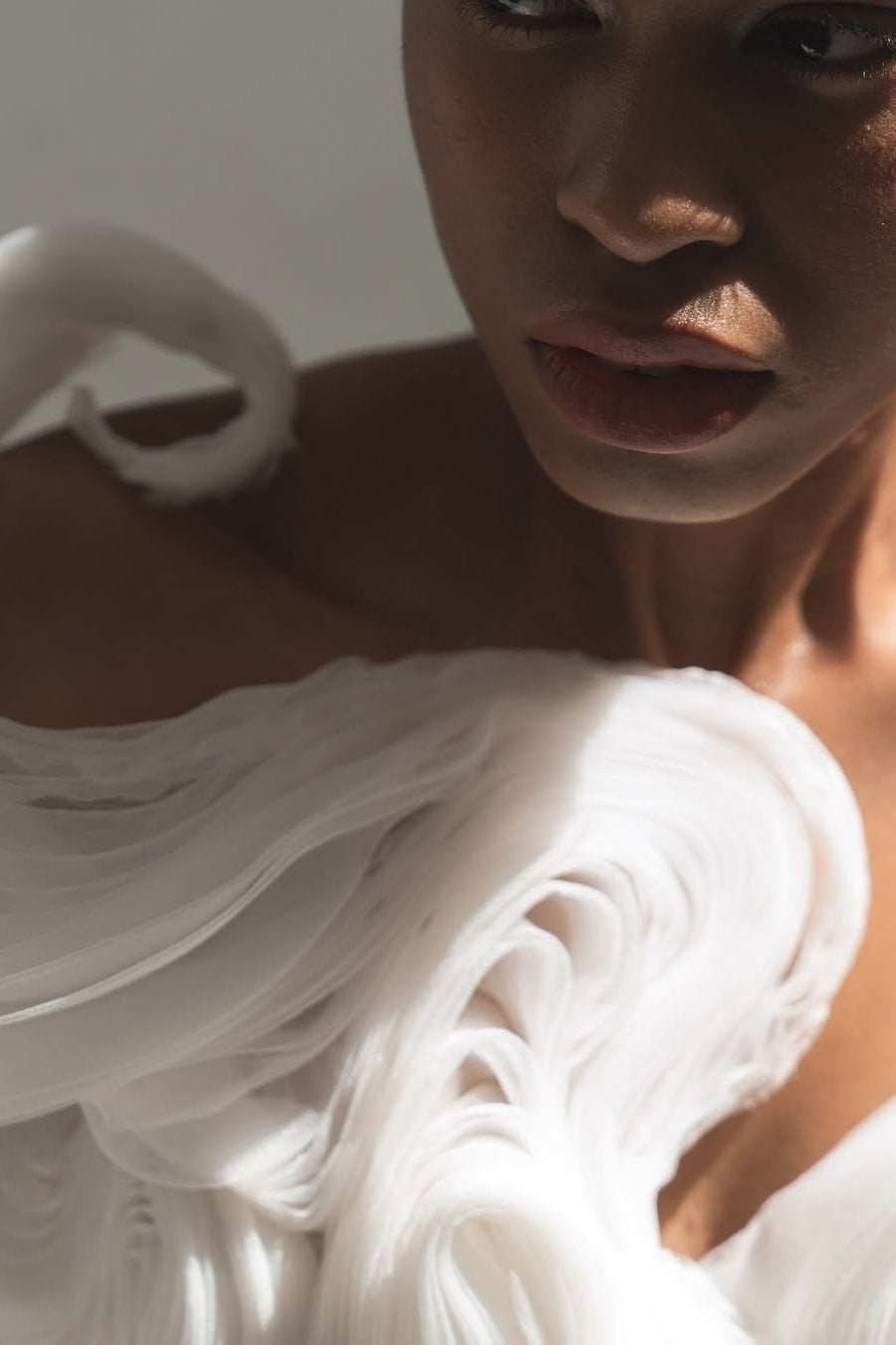 One Shoulder Ruffled Wedding Dress White Floor Length Bridal Gown with Slit