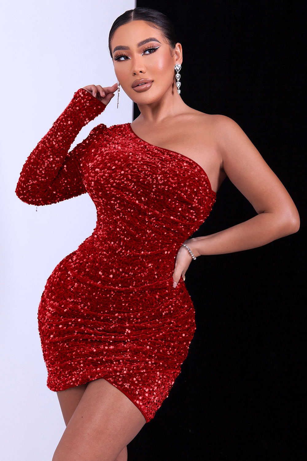 One Shoulder Sequin Little Black Homecoming Dress