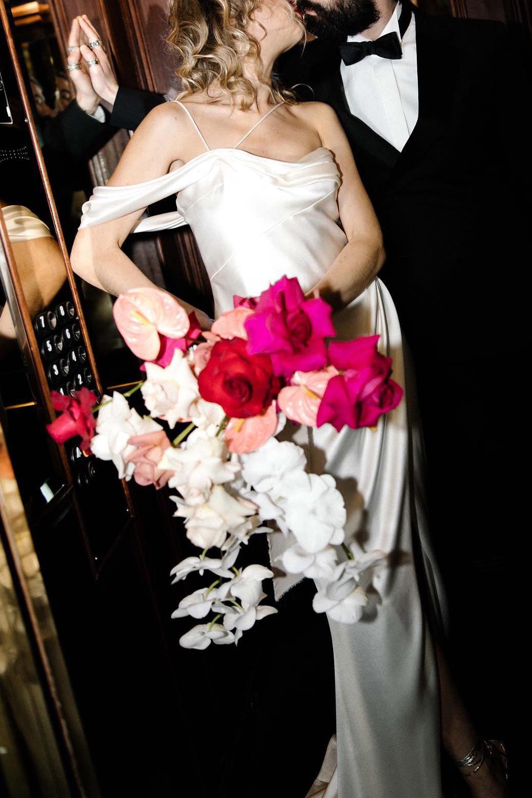 One Shoulder Sheath Column Slit Silk Like Satin Wedding Dress