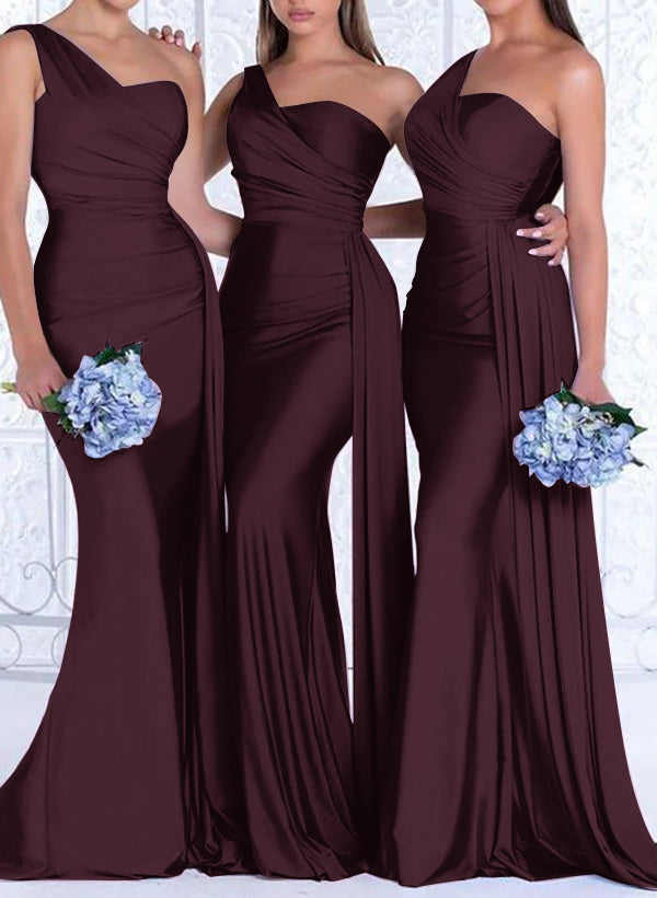 One Shoulder Trumpet Mermaid Elastic Satin Bridesmaid Dress