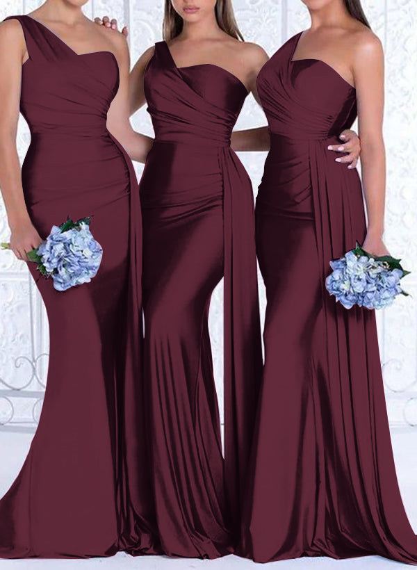 One Shoulder Trumpet Mermaid Elastic Satin Bridesmaid Dress