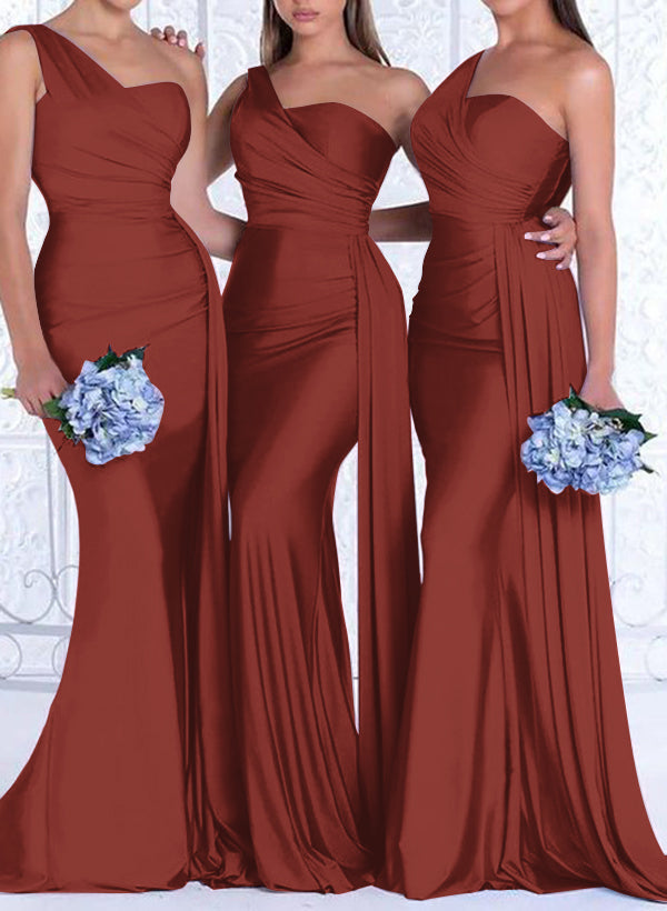 One Shoulder Trumpet Mermaid Elastic Satin Bridesmaid Dress