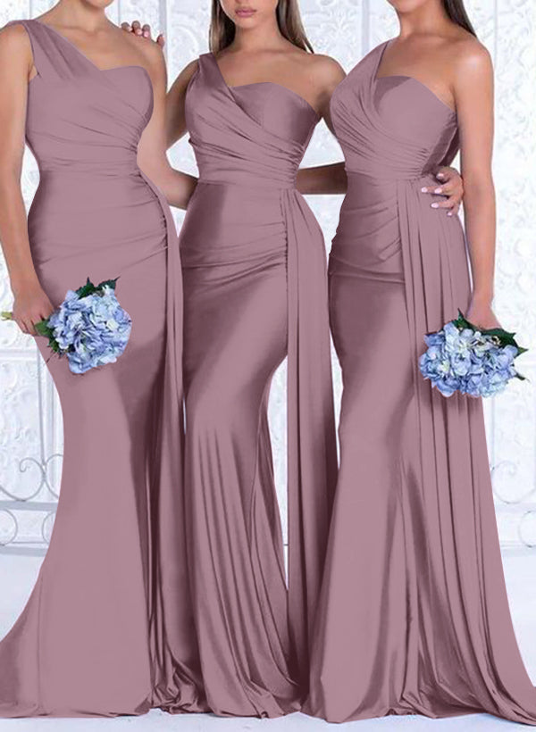 One Shoulder Trumpet Mermaid Elastic Satin Bridesmaid Dress