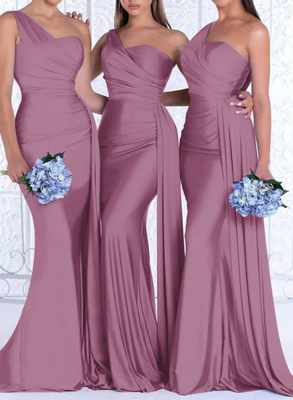 One Shoulder Trumpet Mermaid Elastic Satin Bridesmaid Dress