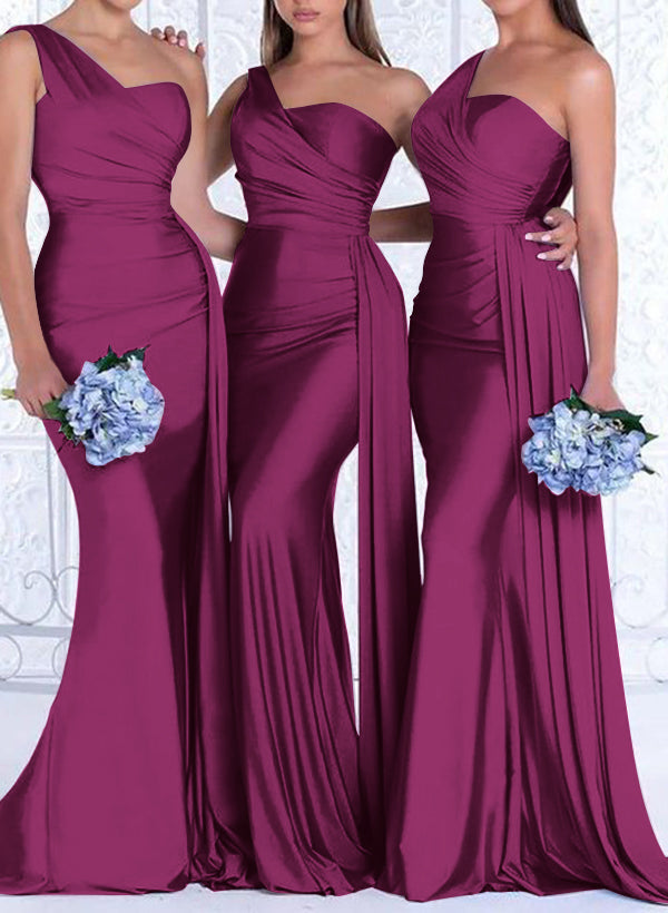 One Shoulder Trumpet Mermaid Elastic Satin Bridesmaid Dress