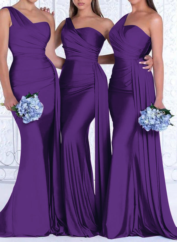 One Shoulder Trumpet Mermaid Elastic Satin Bridesmaid Dress