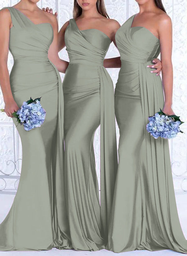One Shoulder Trumpet Mermaid Elastic Satin Bridesmaid Dress
