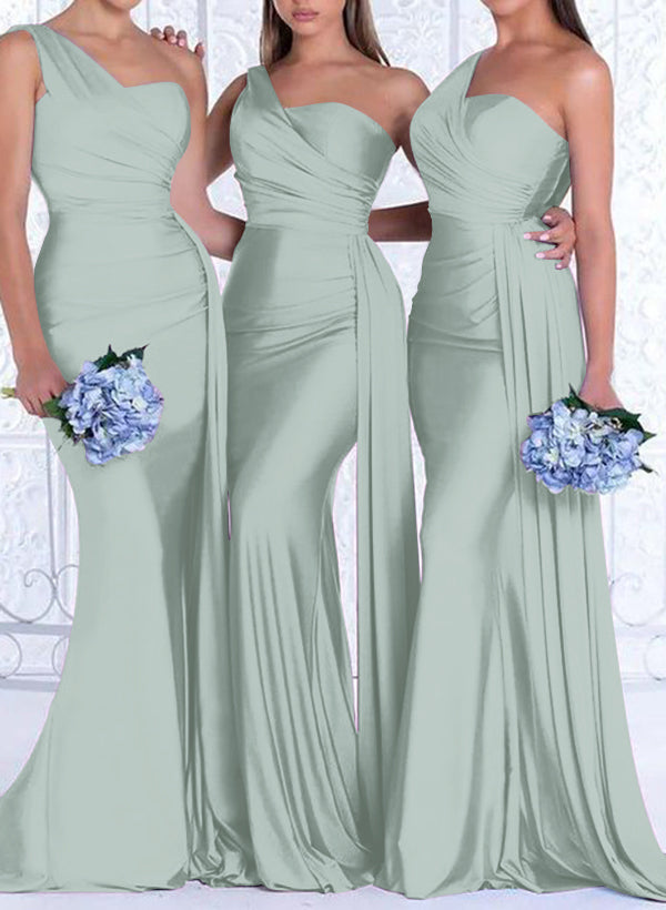 One Shoulder Trumpet Mermaid Elastic Satin Bridesmaid Dress