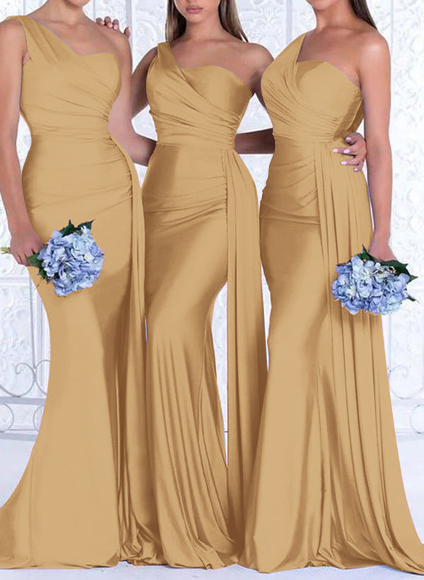 One Shoulder Trumpet Mermaid Elastic Satin Bridesmaid Dress