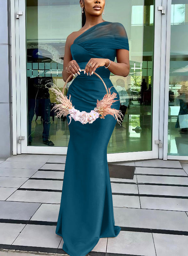 trumpet style bridesmaid dresses One-Shoulder Trumpet/Mermaid Sleeveless Satin/Tulle Bridesmaid Dresses