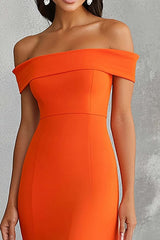 Orange Formal Dress Chiffon Off The Shoulder Mermaid Long Wedding Guest Dress