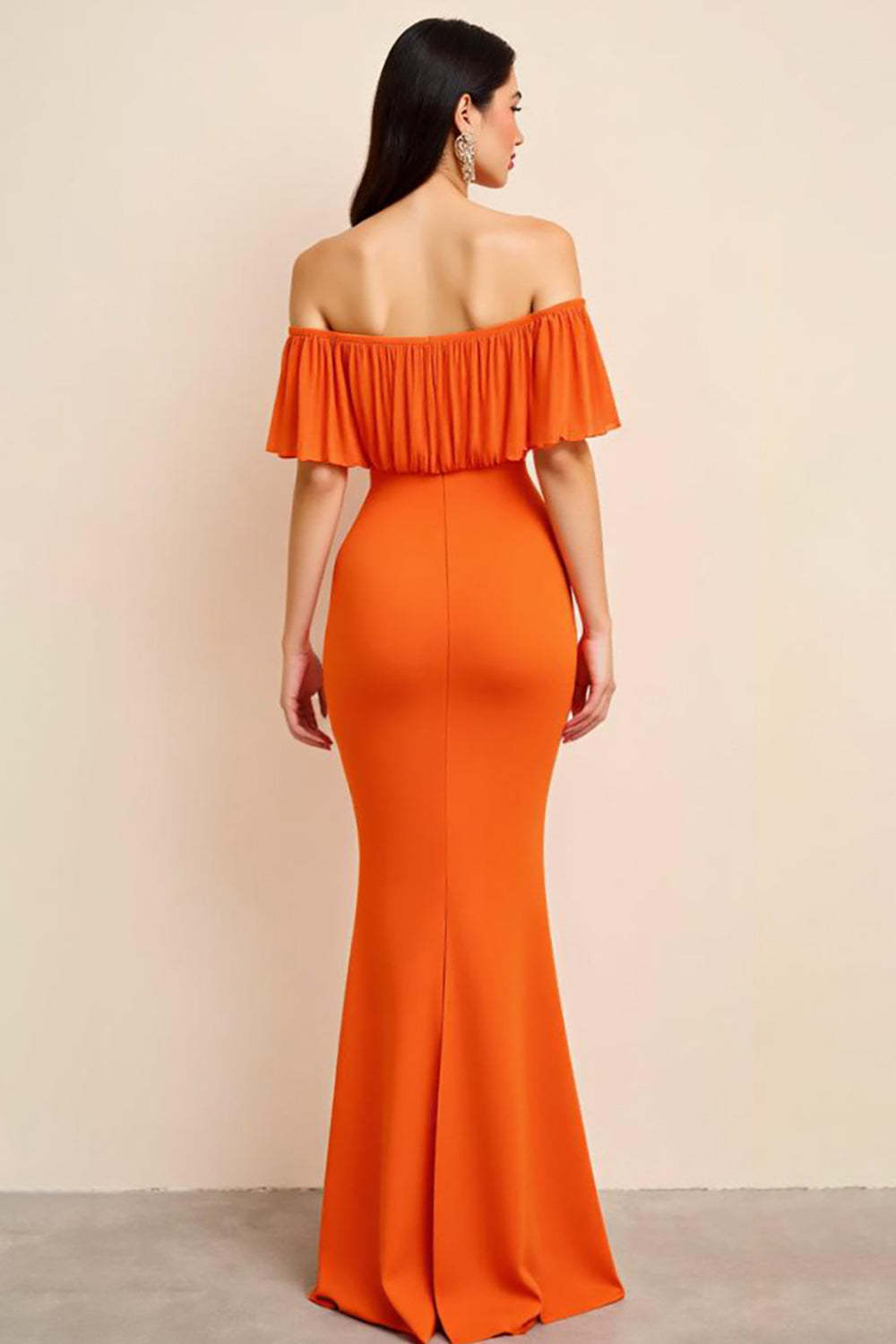 Orange Formal Dress Off The Shoulder Sheath Long Wedding Guest Dress