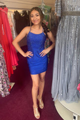Orange Homecoming Dress Beaded Backless Tight Short Prom Dress