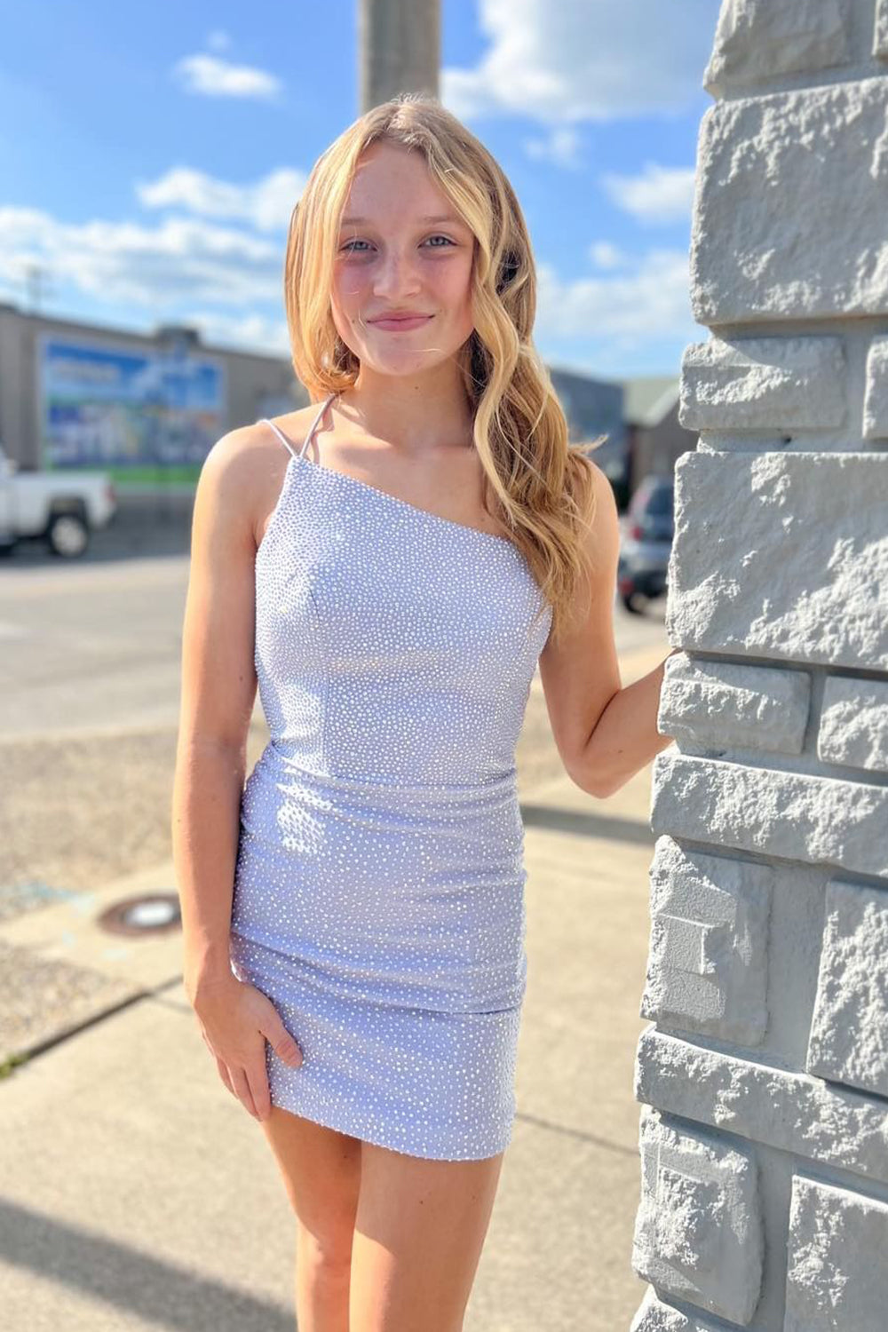 Orange Homecoming Dress Beaded One Shoulder Sequin Tight Cocktail Party Dresses