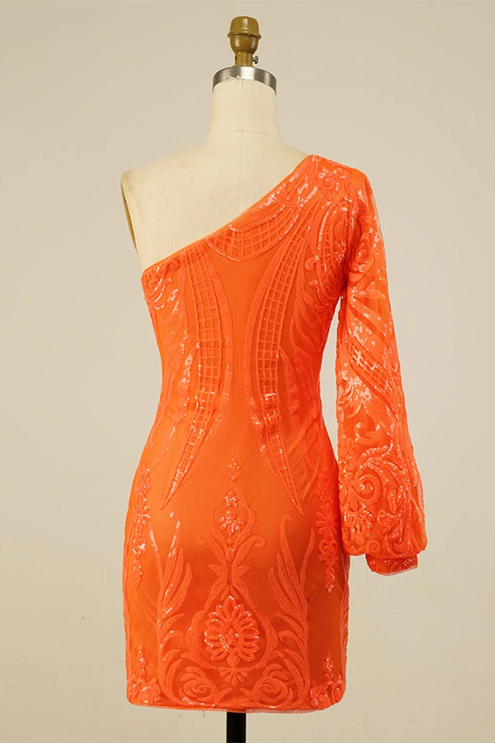 Orange Homecoming Dress Beaded Sequin One Shoulder Tight Cocktail Party Dresses