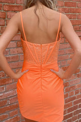 Orange Homecoming Dress Corset Tight Short Cocktail Dresses With Beadings