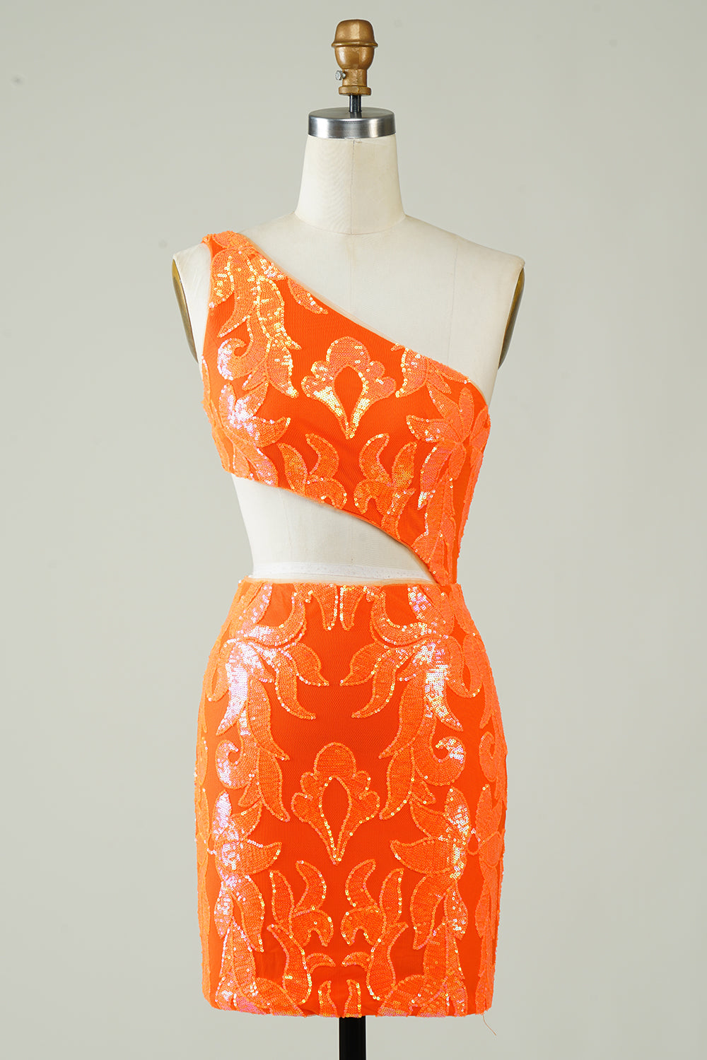Orange Homecoming Dress One Shoulder Glitter Prom Dress with Hollow-out