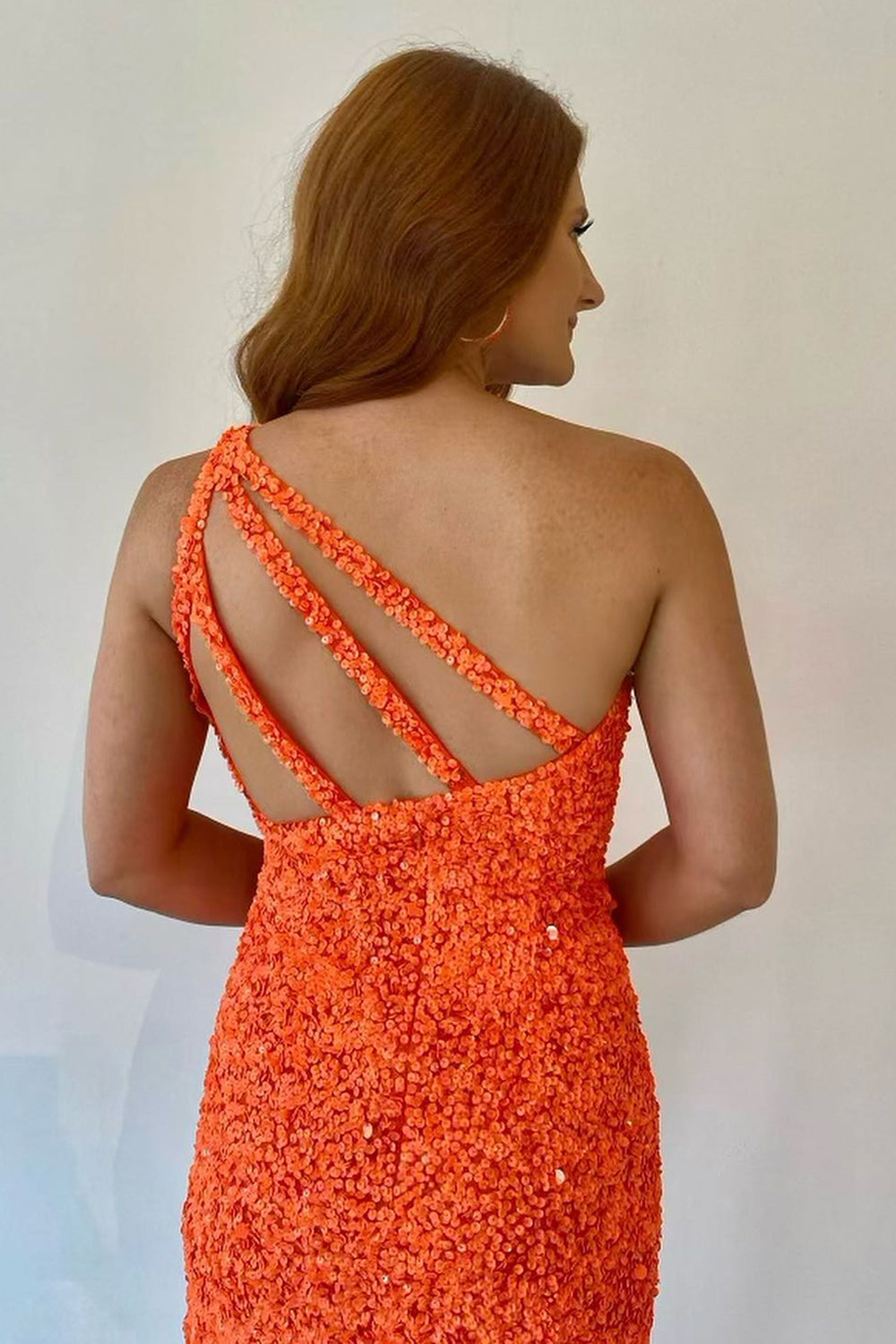 Orange Homecoming Dress One Shoulder Sequined Cocktail Party Dresses