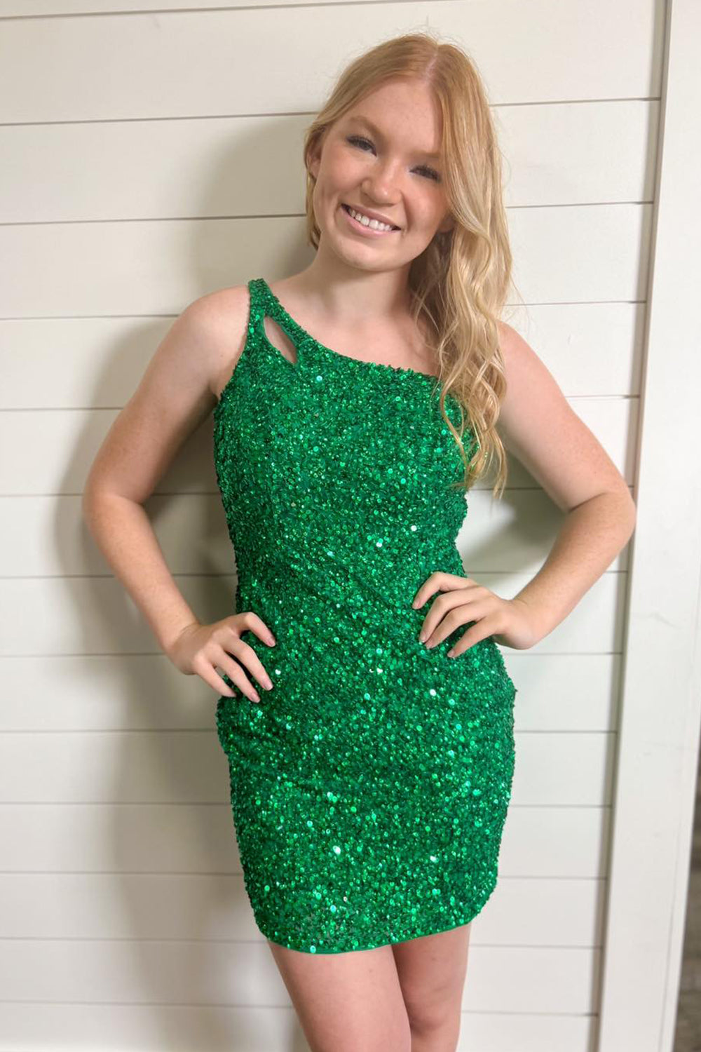 Orange Homecoming Dress Open Back One Shoulder Sequin Tight Cocktail Party Dresses