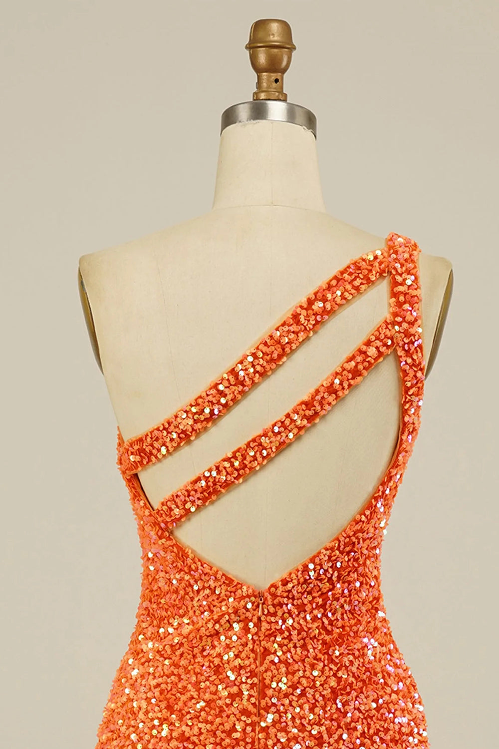 Orange Homecoming Dress Open Back One Shoulder Sequin Tight Cocktail Party Dresses
