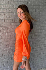 Orange Homecoming Dress Ruched Tight Prom Dress