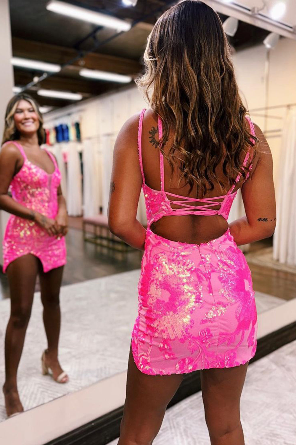Orange Homecoming Dress Sequin Tight Short Cocktail Dresses