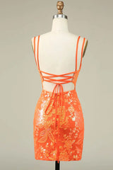 Orange Homecoming Dress Sequin Tight Short Prom Dress
