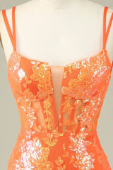 Orange Homecoming Dress Sequin Tight Short Prom Dress