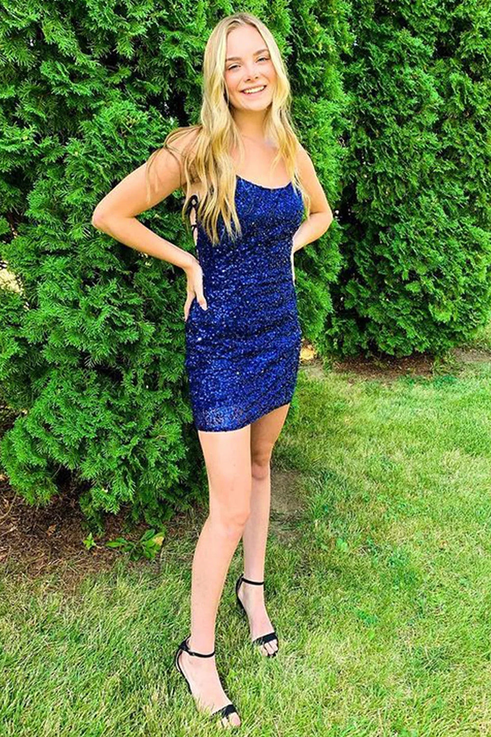 Orange Homecoming Dress Spaghetti Straps Backless Sequin Tight Cocktail Party Dresses