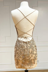 Orange Homecoming Dress Spaghetti Straps Tight Short Prom Dress with Appliques
