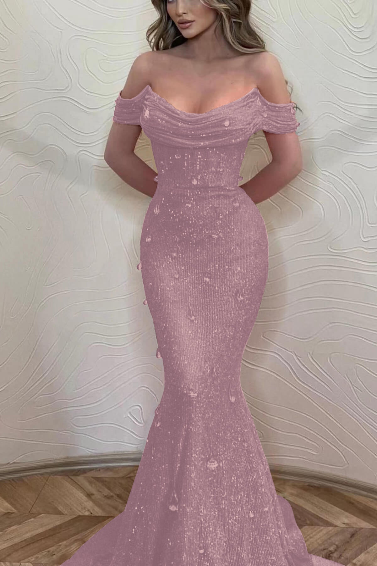 Orange Mermaid Prom Dress Off the Shoulder Formal Dress