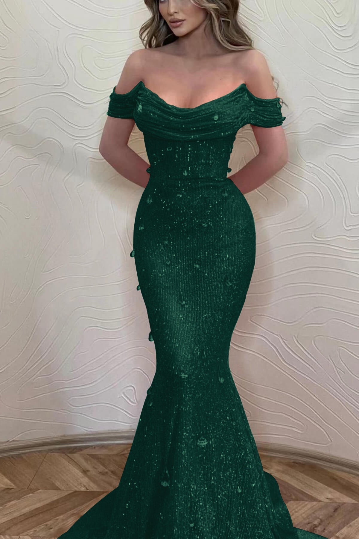 Orange Mermaid Prom Dress Off the Shoulder Formal Dress