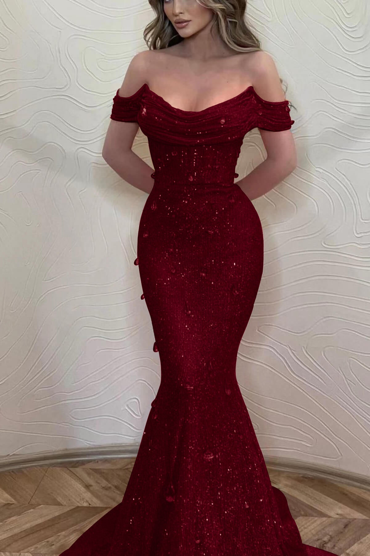 Orange Mermaid Prom Dress Off the Shoulder Formal Dress