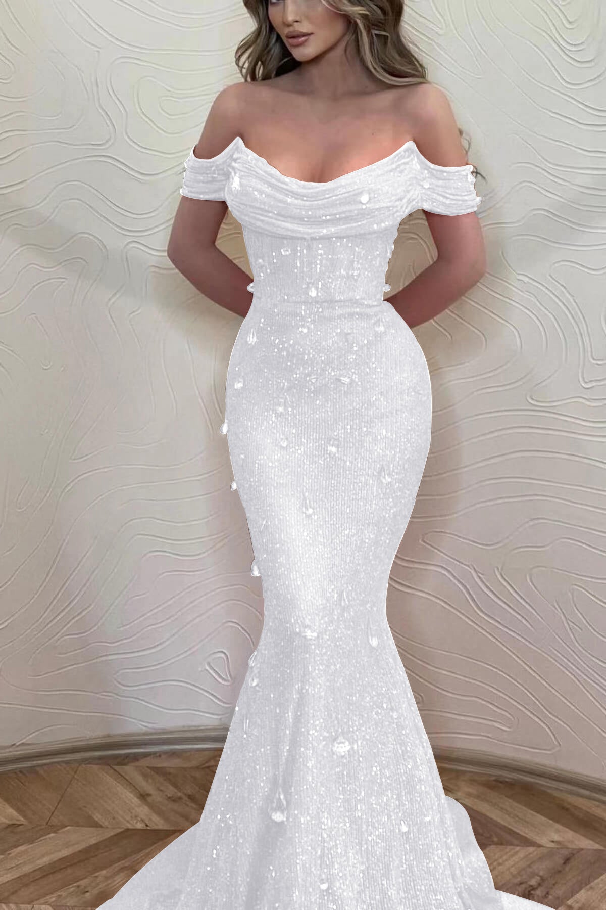 Orange Mermaid Prom Dress Off the Shoulder Formal Dress