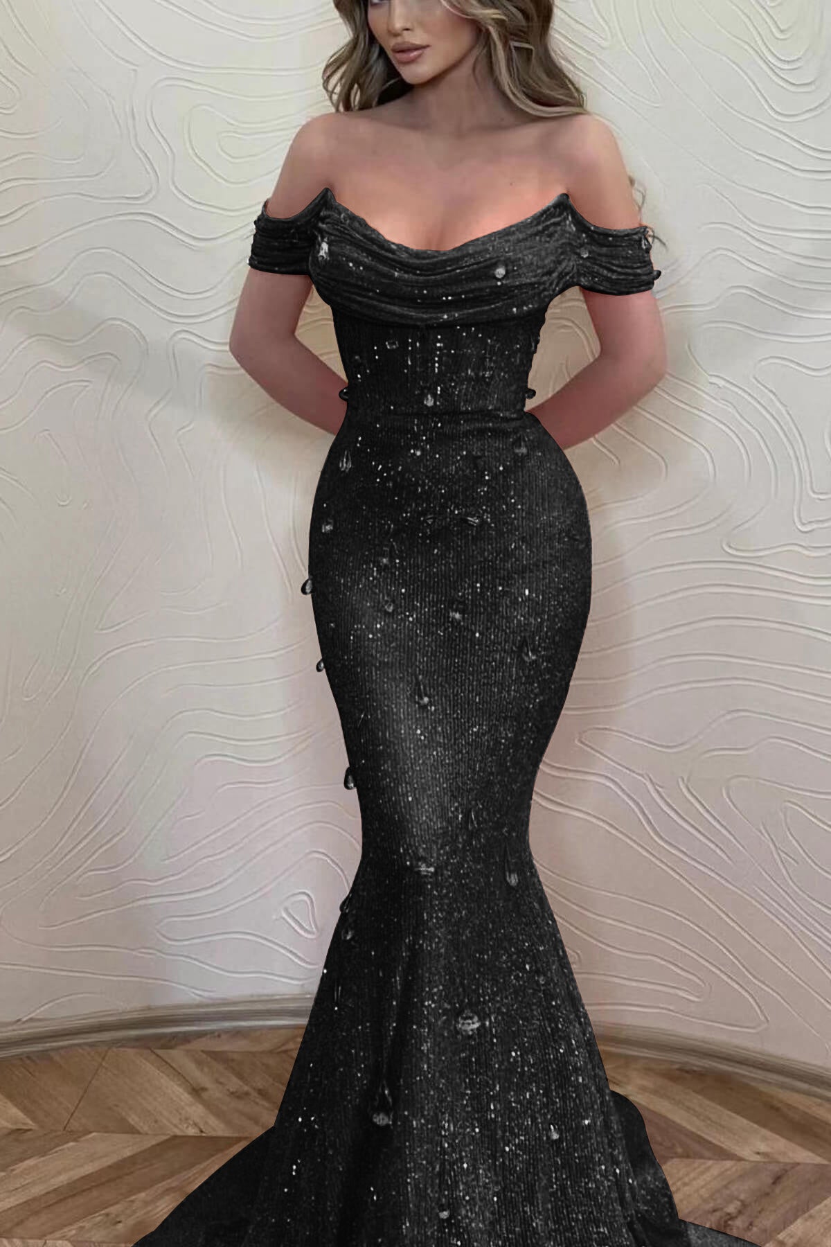 Orange Mermaid Prom Dress Off the Shoulder Formal Dress
