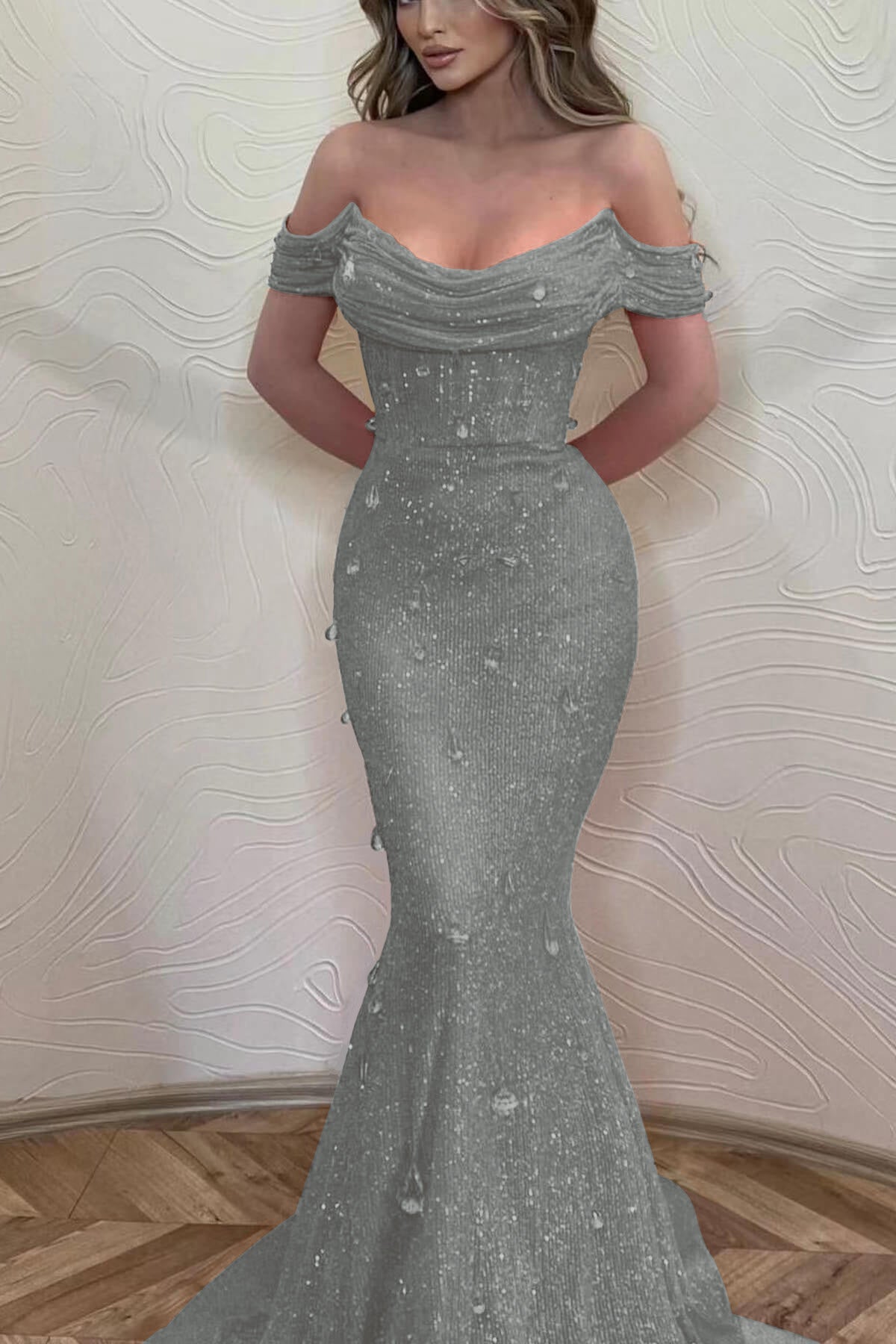 Orange Mermaid Prom Dress Off the Shoulder Formal Dress