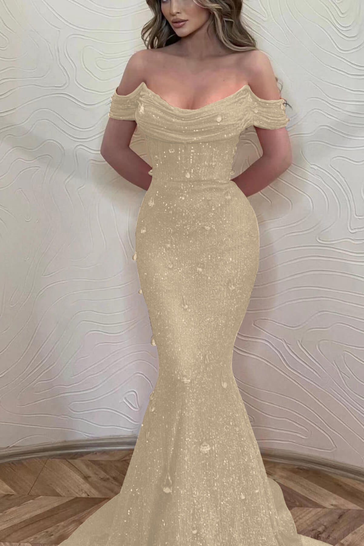 Orange Mermaid Prom Dress Off the Shoulder Formal Dress