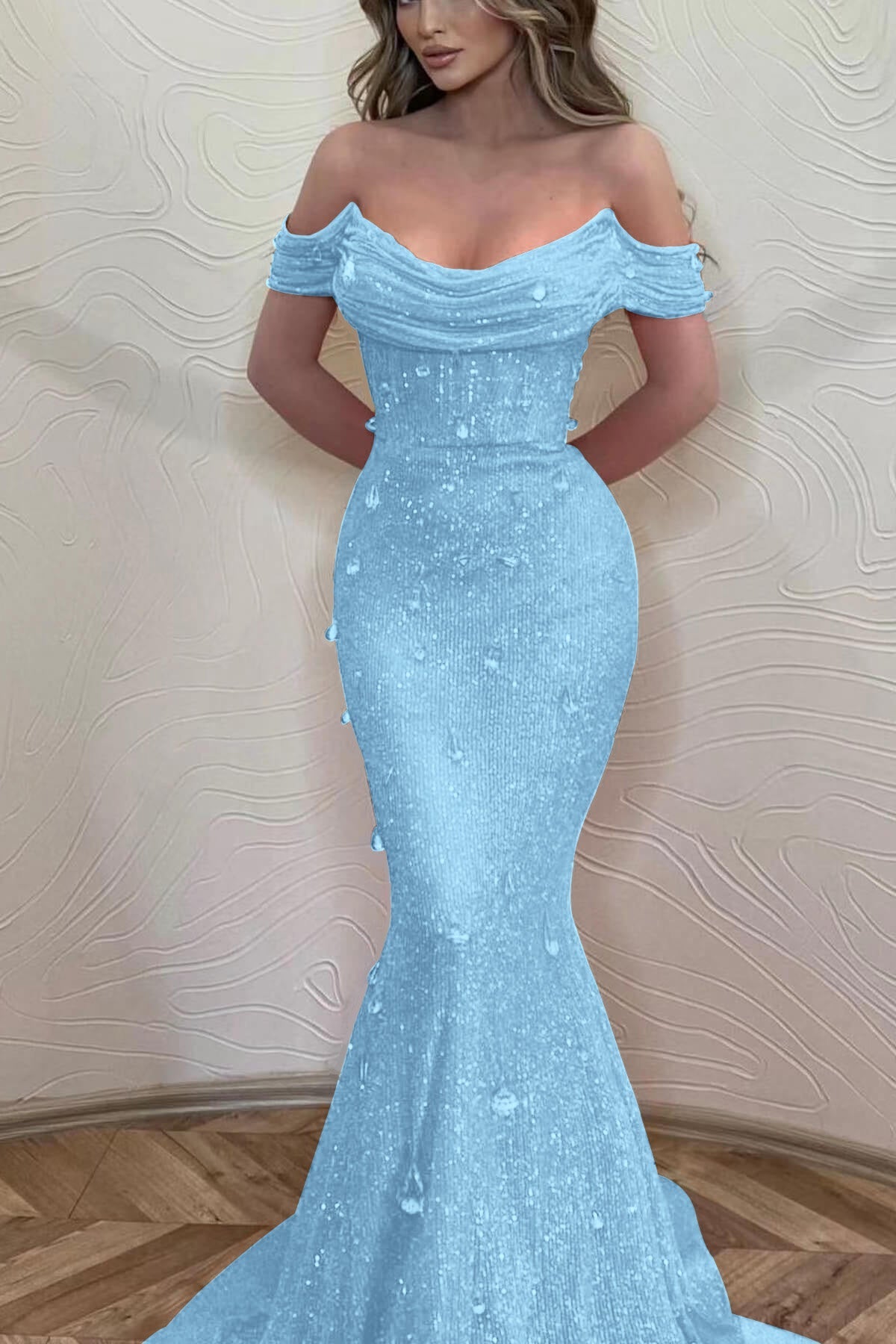 Orange Mermaid Prom Dress Off the Shoulder Formal Dress