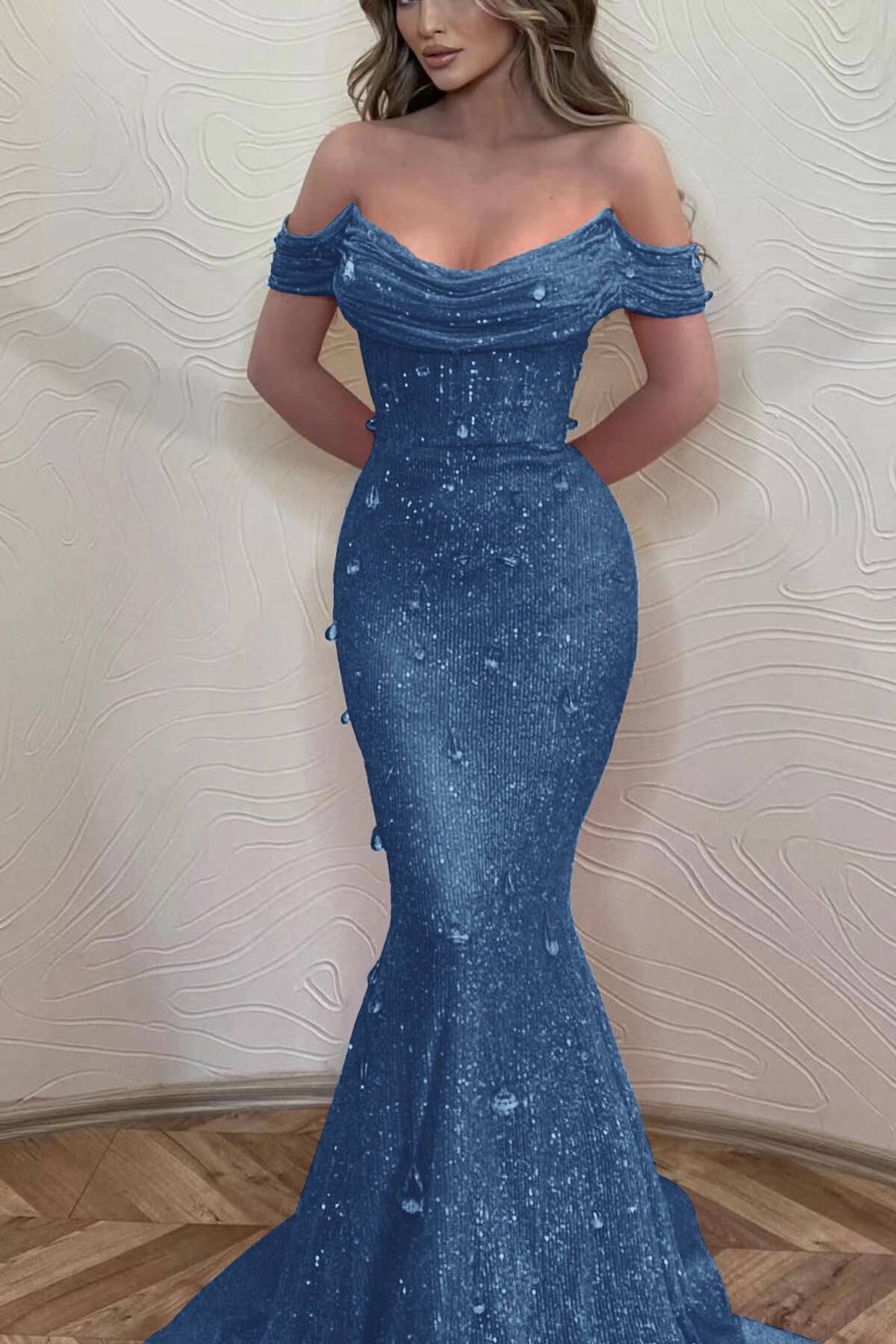 Orange Mermaid Prom Dress Off the Shoulder Formal Dress