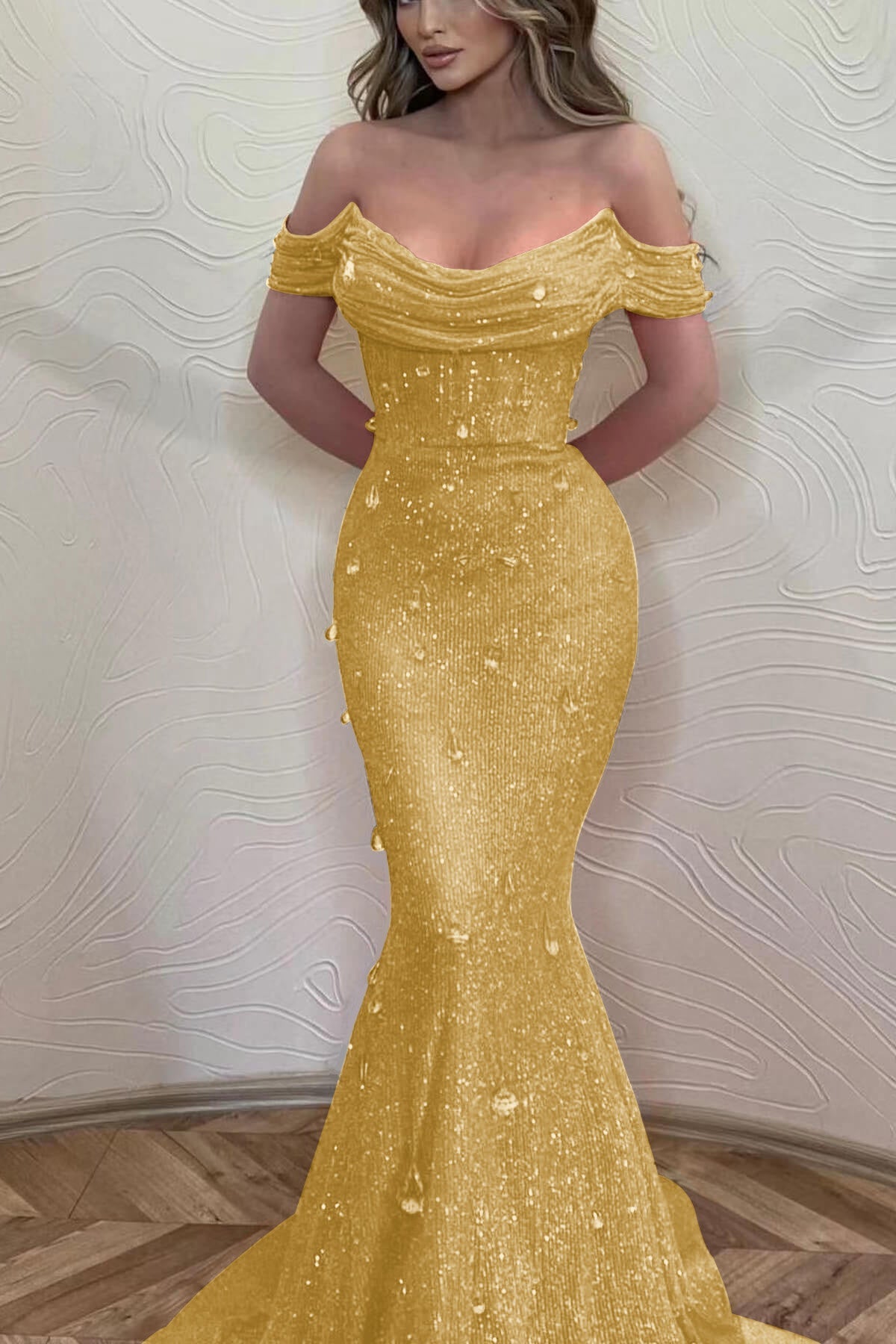 Orange Mermaid Prom Dress Off the Shoulder Formal Dress
