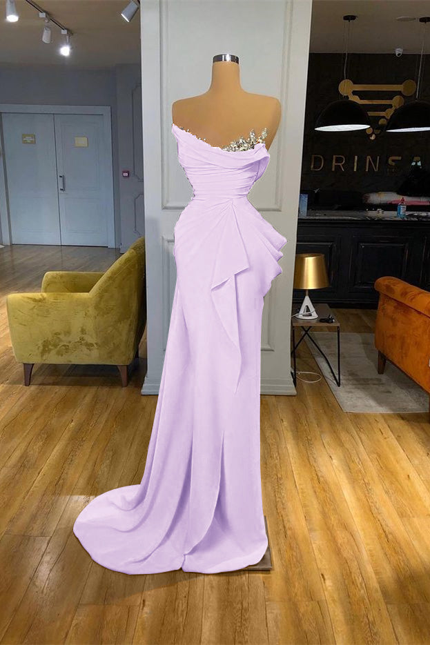 Orange Mermaid Prom Dress Sleeveless Strapless Beaded Formal Dress