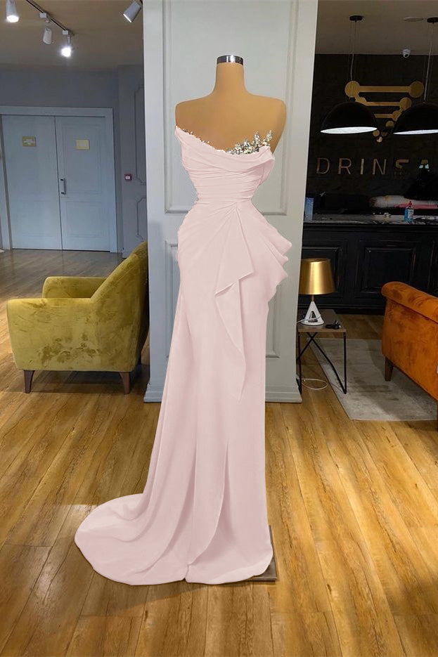 Orange Mermaid Prom Dress Sleeveless Strapless Beaded Formal Dress