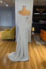 Orange Mermaid Prom Dress Sleeveless Strapless Beaded Formal Dress