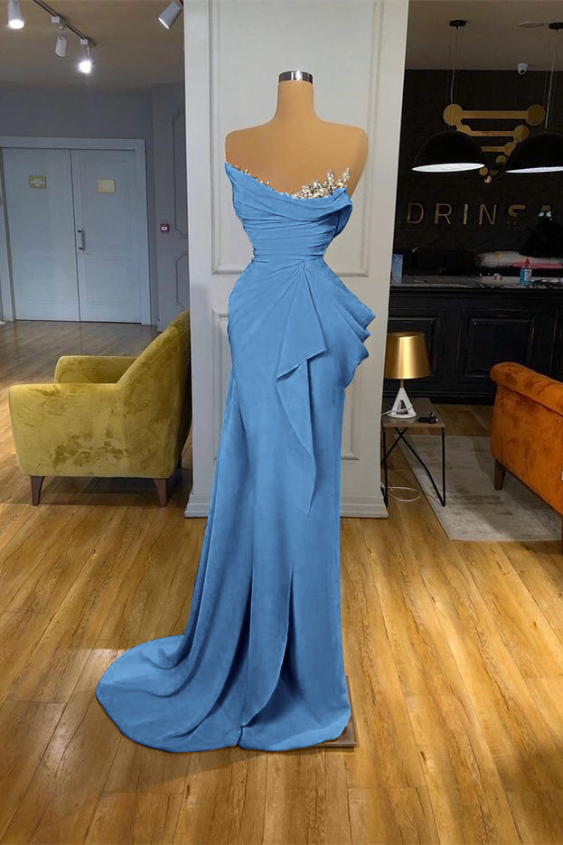 Orange Mermaid Prom Dress Sleeveless Strapless Beaded Formal Dress