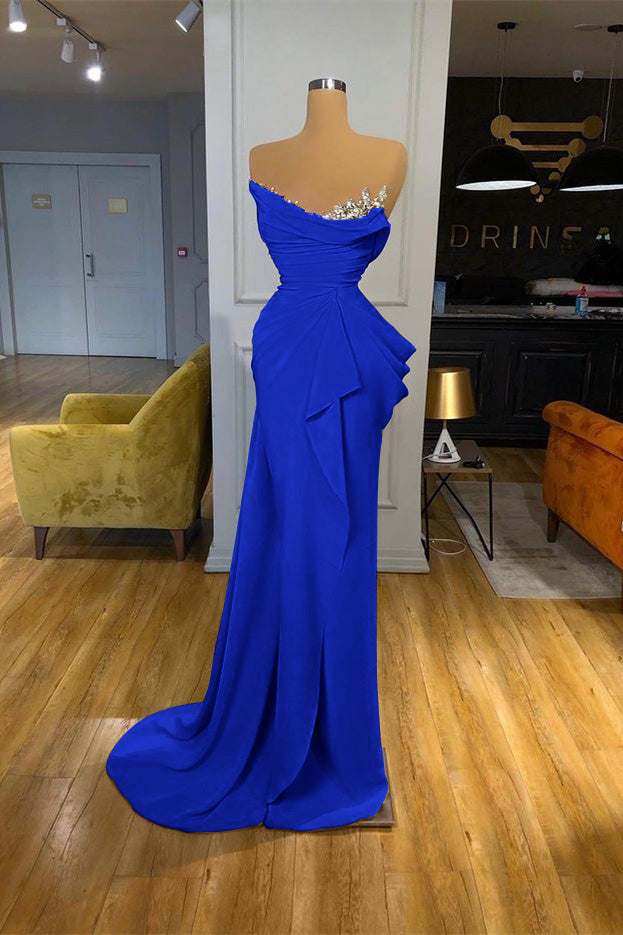 Orange Mermaid Prom Dress Sleeveless Strapless Beaded Formal Dress