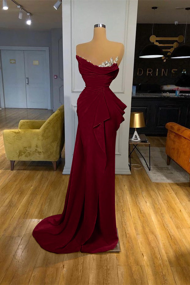 Orange Mermaid Prom Dress Sleeveless Strapless Beaded Formal Dress