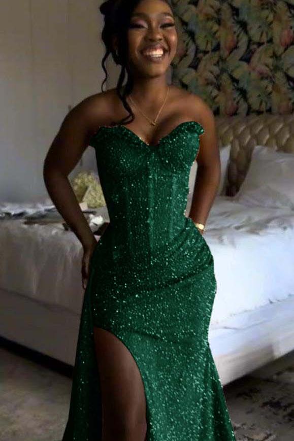 Orange Mermaid Prom Dress Sleeveless Sweetheart Sequined Formal Dress